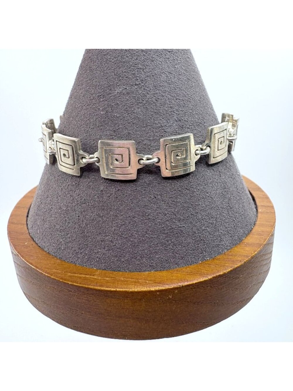 Greek Key Design Sterling Silver 925 Chain Bracelet Size 7.25" Length